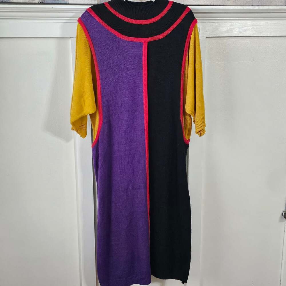 Vintage 80s Cervelle XL Colorblock Sweater Dress Dolman Batwing Avant Garde